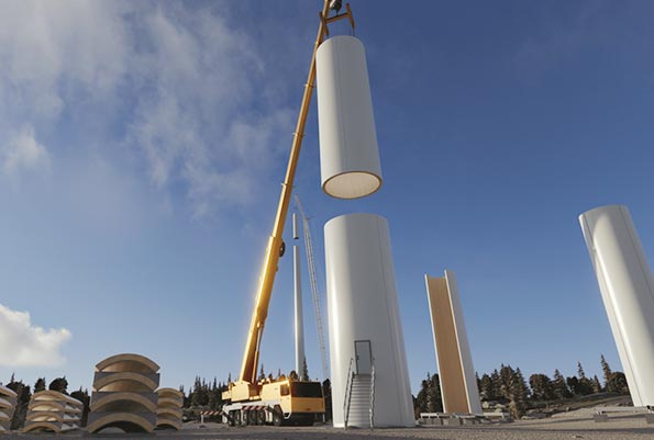 多個風電塔筒在組裝