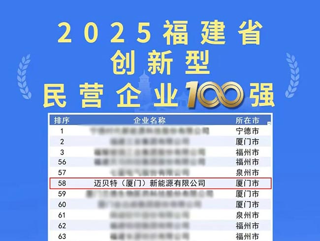 邁貝特榮登2025福建省創新型民營企業100強